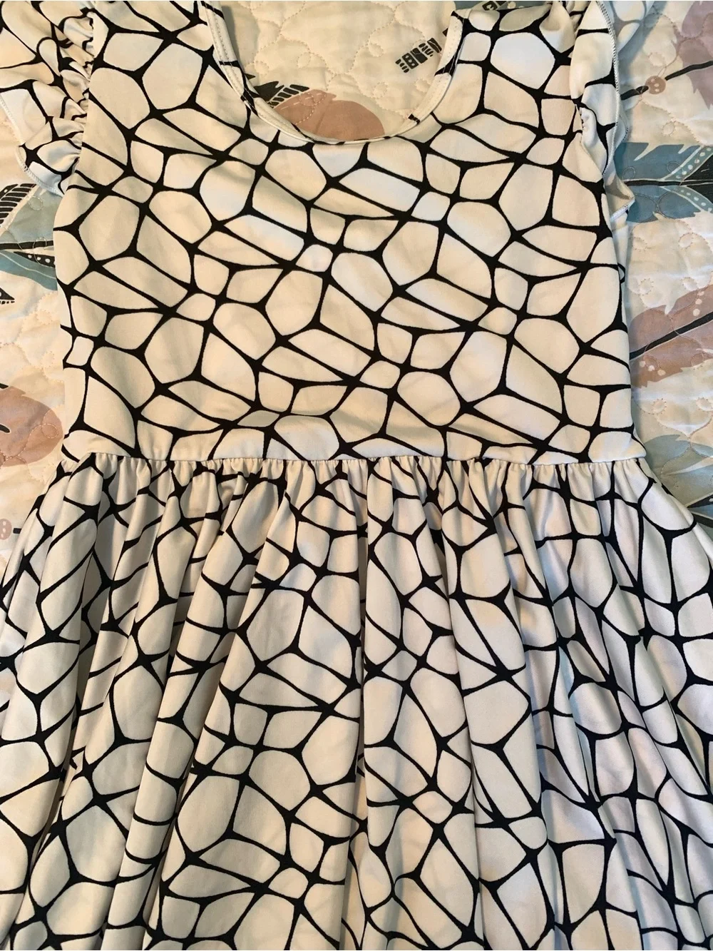 Dot Dot Smile Black & White Geo Ruffle Sleeve Dress